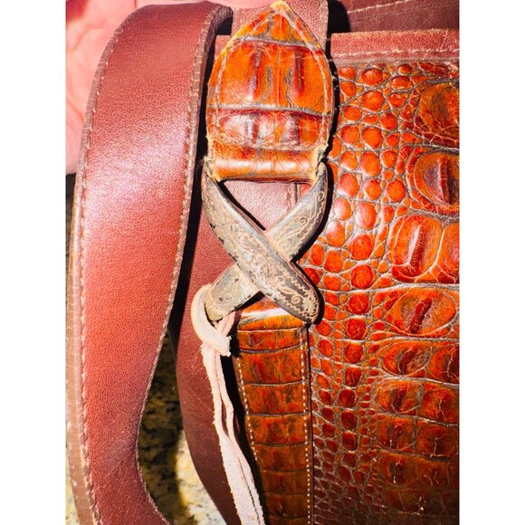 Vintage Brighton Brown Leather Croc Embossed Tote Bag Heart Charm Classic City - Picture 12 of 13